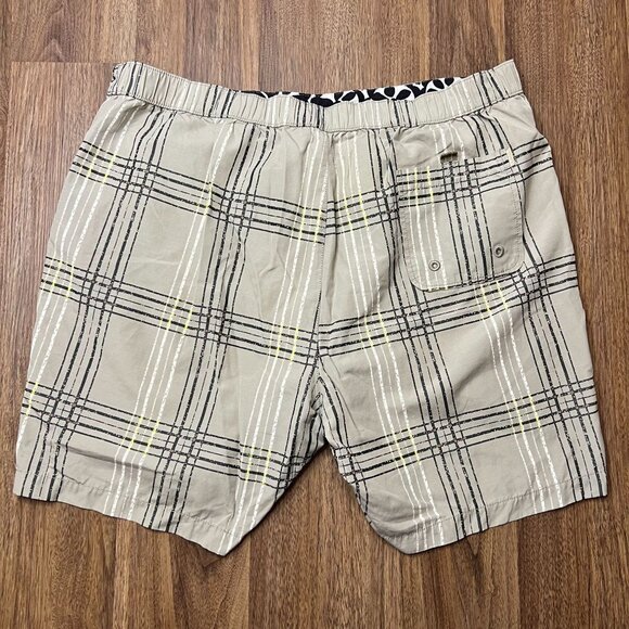 Tommy Bahama Relax Swim Trunks Board Shorts Lined Mens Beige Black Plaid Size XL - Picture 2 of 10